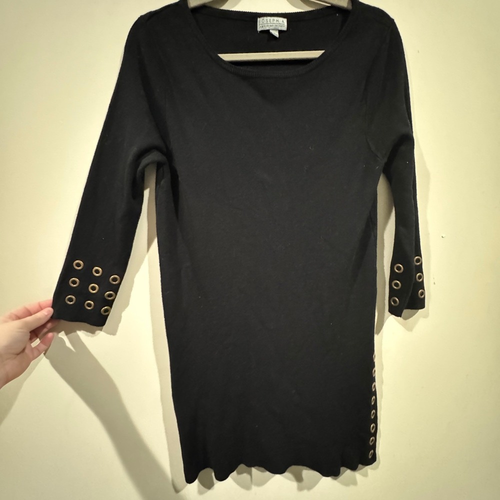Y2K Joseph A Grommet Tunic Gothic Womens M Black Knit Stretch Edgy Dark Edgy Alt